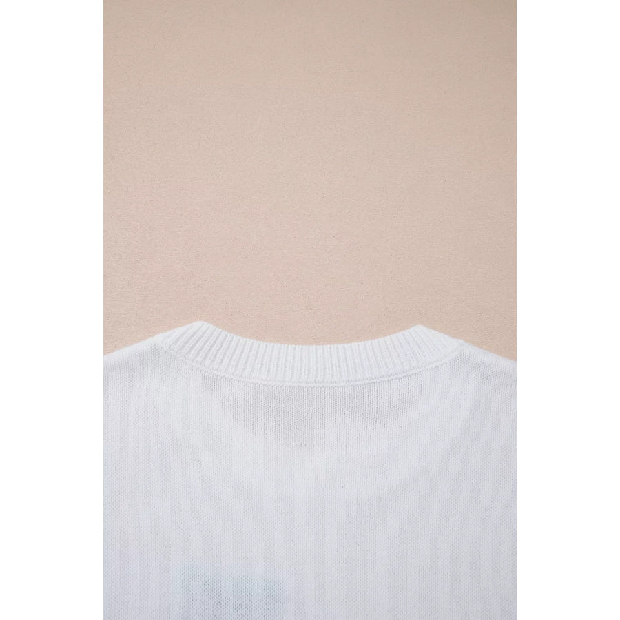 Drop Shoulder Round Neck Long Sleeve Sweater Apparel and Accessories