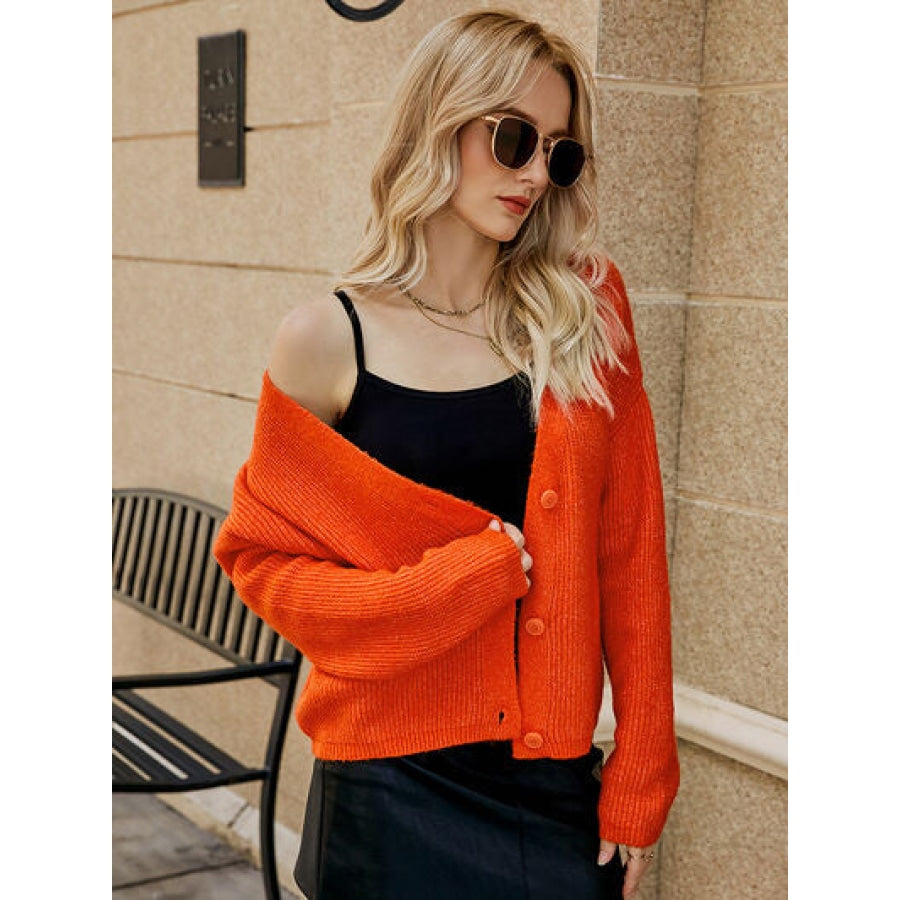 Dropped Shoulder Button Up Cardigan Clothing