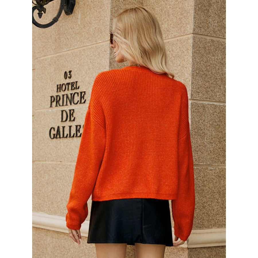 Dropped Shoulder Button Up Cardigan Red Orange / S Clothing