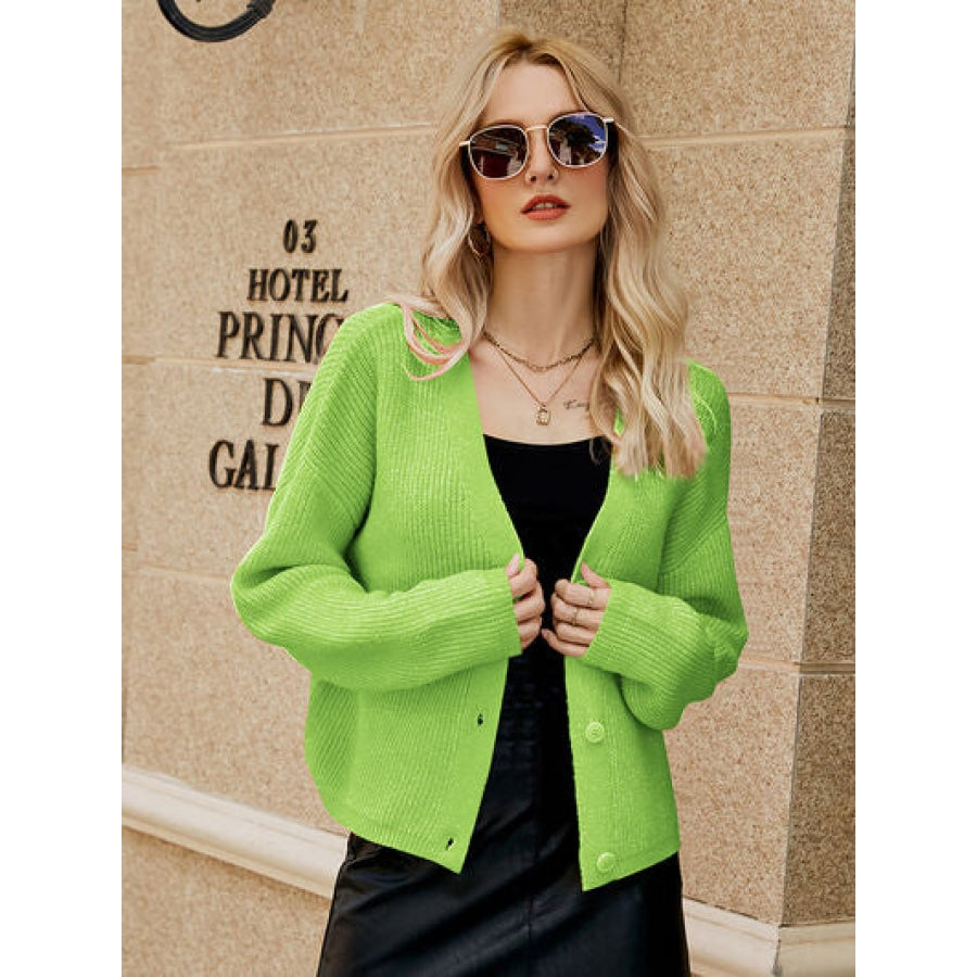 Dropped Shoulder Button Up Cardigan Lime / S Clothing