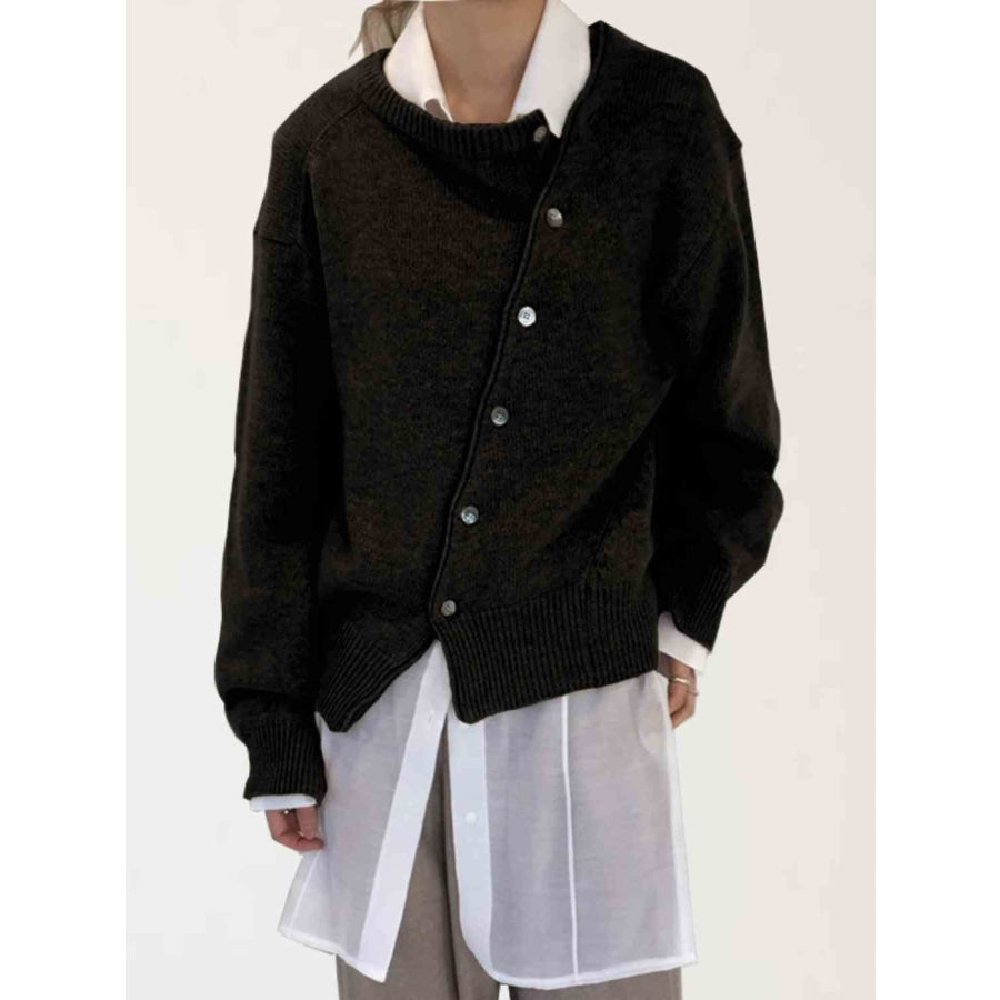 Dropped Shoulder Buttoned Cardigan Black / XS