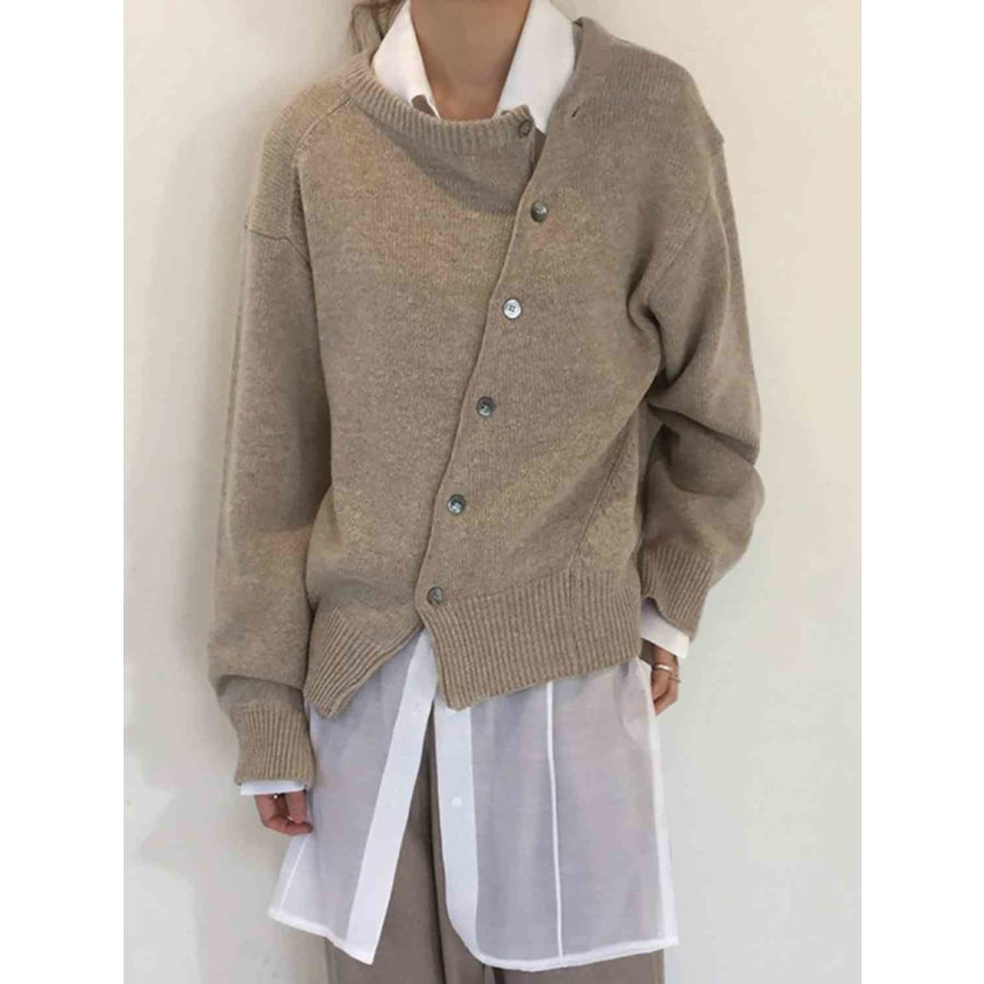 Dropped Shoulder Buttoned Cardigan Khaki / XS