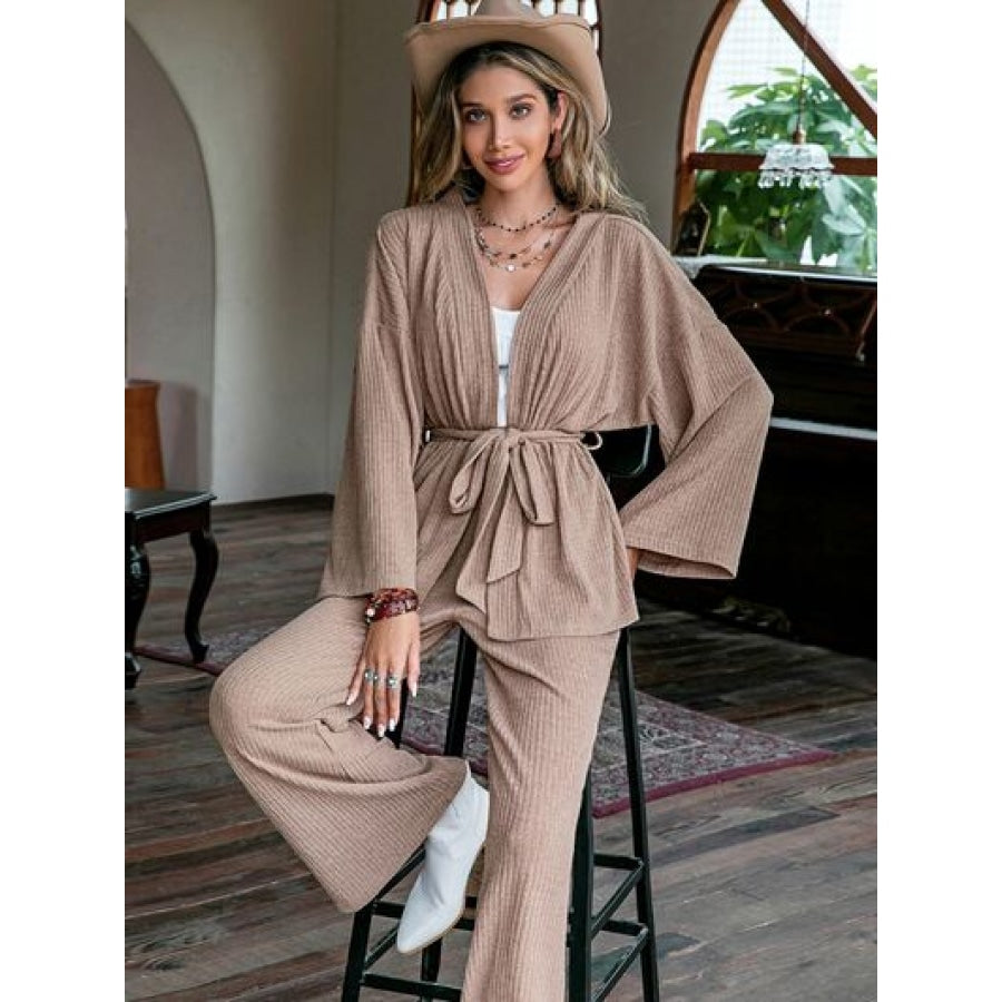 Dropped Shoulder Cardigan and Pants Set Apparel and Accessories