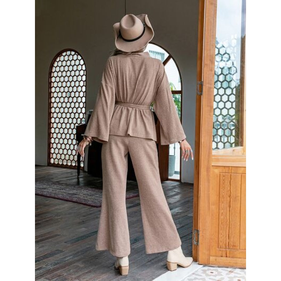 Dropped Shoulder Cardigan and Pants Set Apparel and Accessories