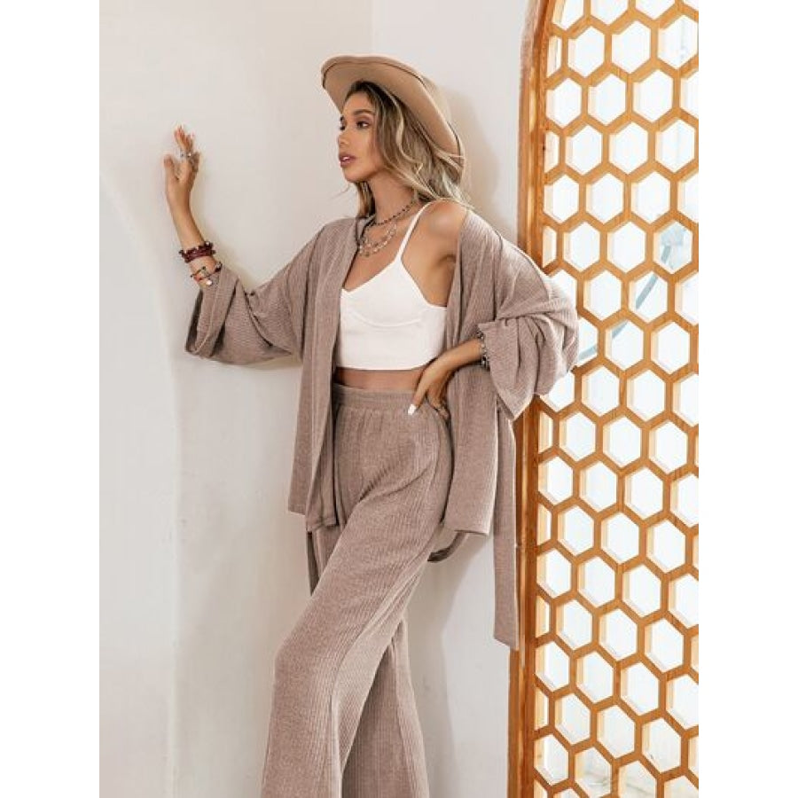 Dropped Shoulder Cardigan and Pants Set Apparel and Accessories