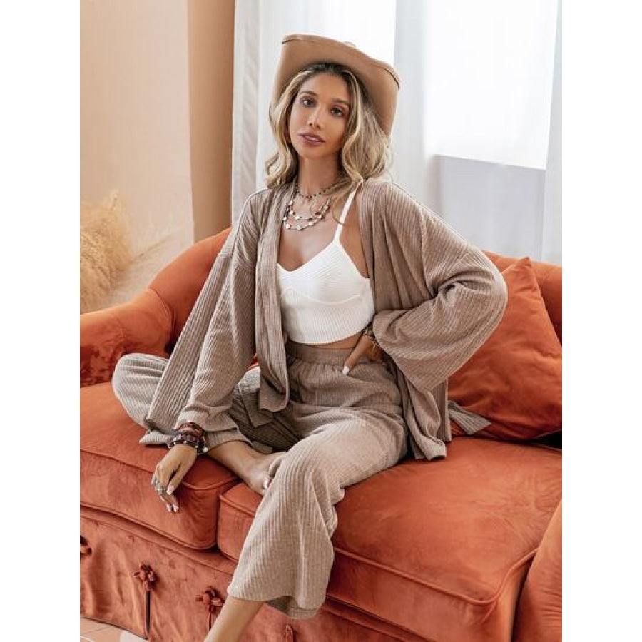 Dropped Shoulder Cardigan and Pants Set Apparel and Accessories