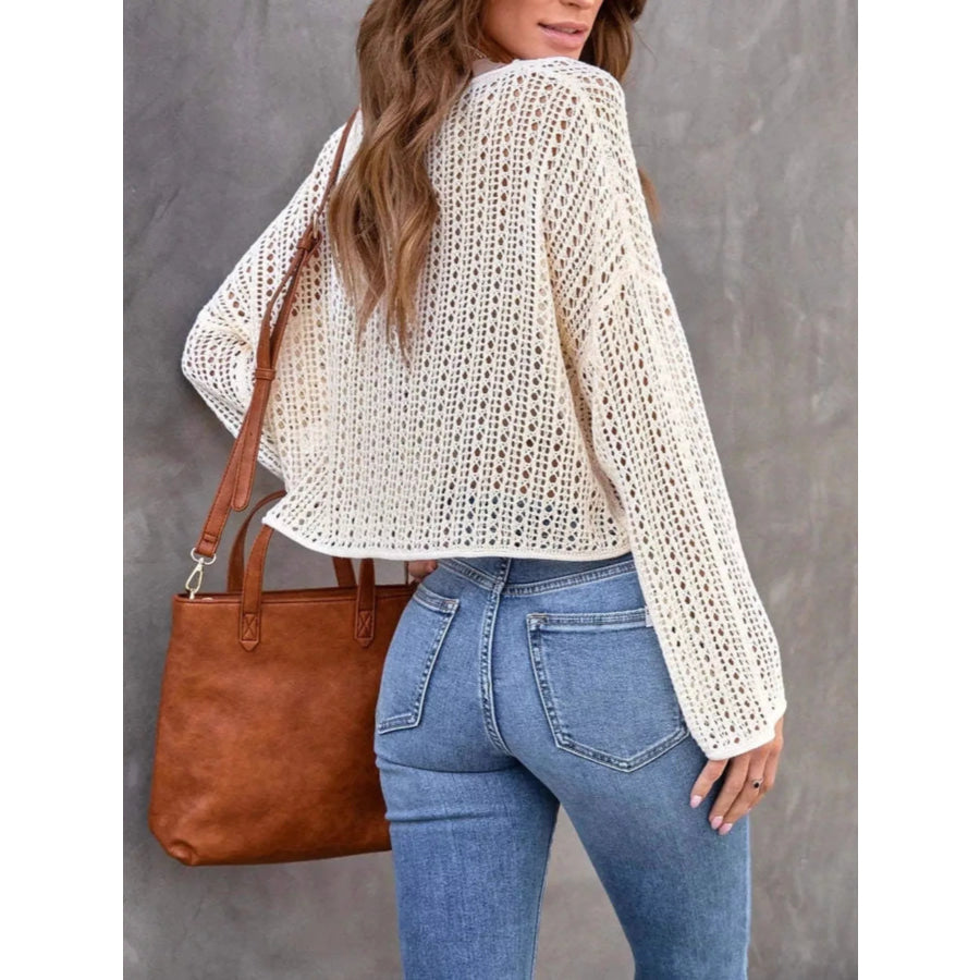 Dropped Shoulder Crochet Knit Cover Up Apparel and Accessories