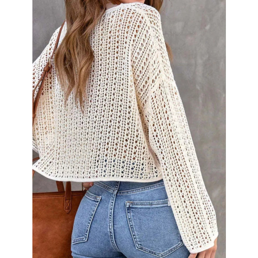 Dropped Shoulder Crochet Knit Cover Up Apparel and Accessories