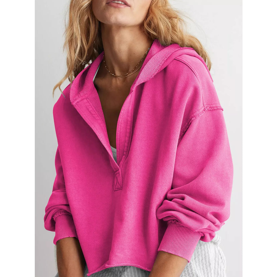 Dropped Shoulder Cropped Hoodie Rose Red / S Apparel and Accessories