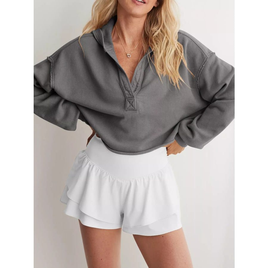 Dropped Shoulder Cropped Hoodie Gray / S Apparel and Accessories
