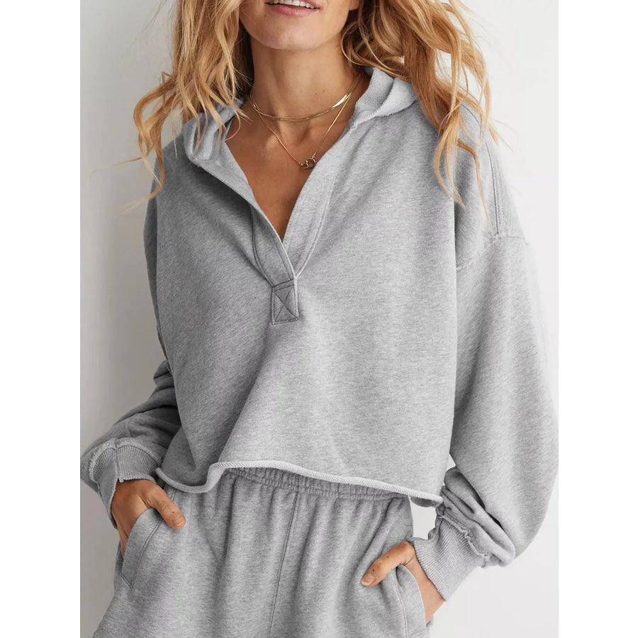 Dropped Shoulder Cropped Hoodie Heather Gray / S Apparel and Accessories