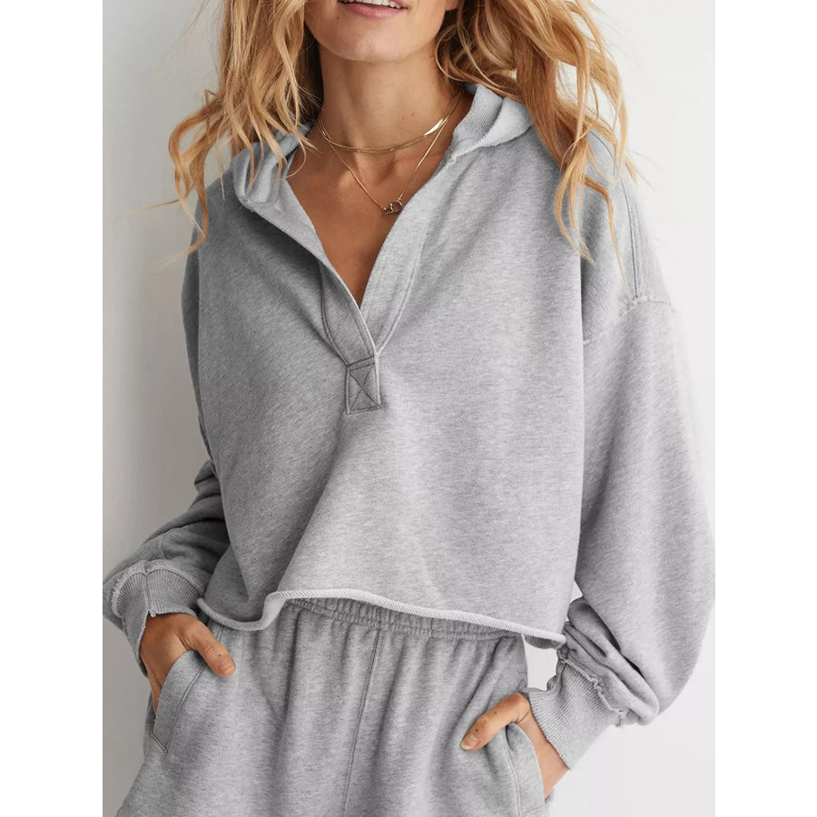 Dropped Shoulder Cropped Hoodie Heather Gray / S Apparel and Accessories
