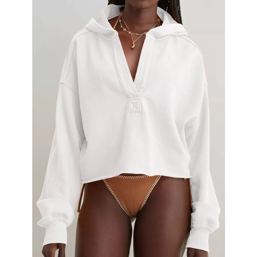 Dropped Shoulder Cropped Hoodie Off White / S Apparel and Accessories