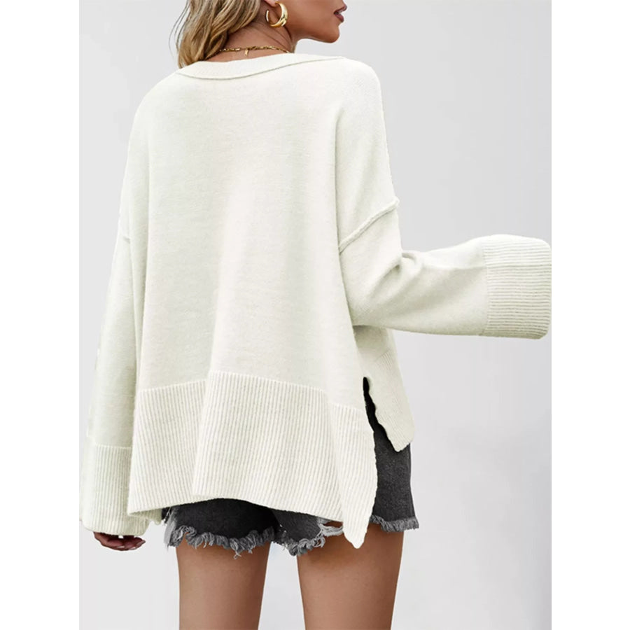 Dropped Shoulder Flare Sleeve Sweater Apparel and Accessories