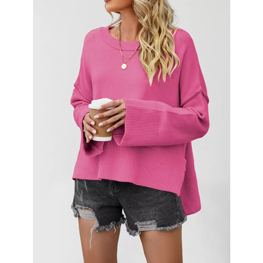 Dropped Shoulder Flare Sleeve Sweater Apparel and Accessories