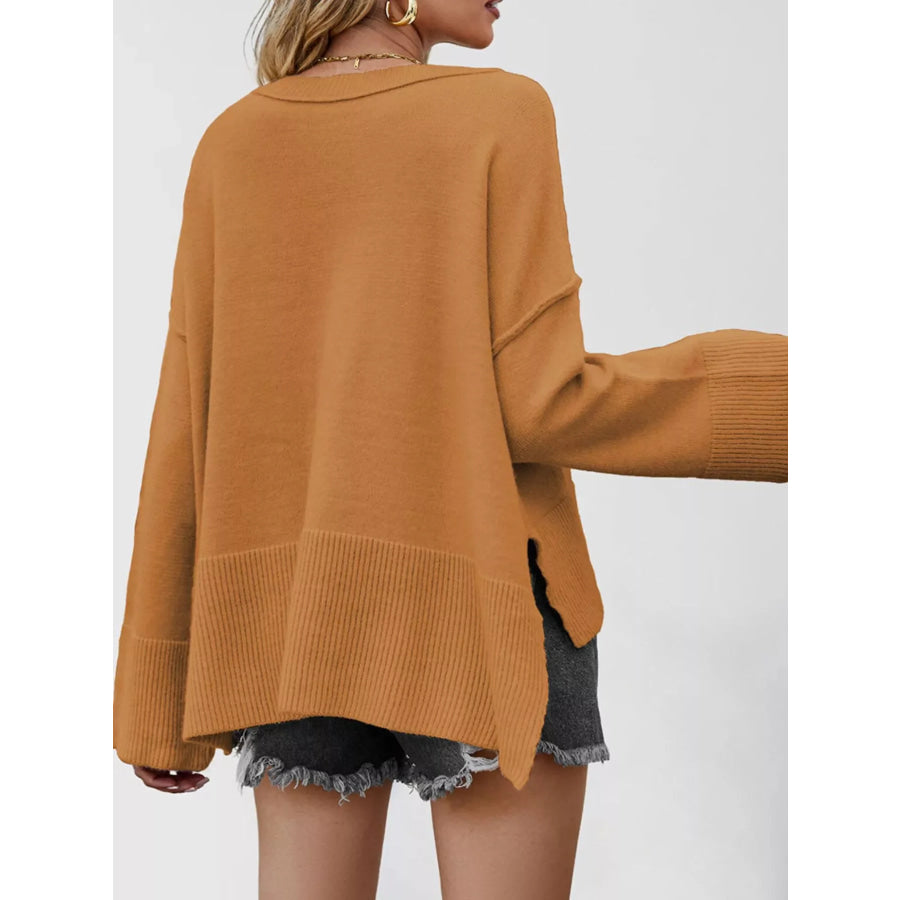 Dropped Shoulder Flare Sleeve Sweater Apparel and Accessories