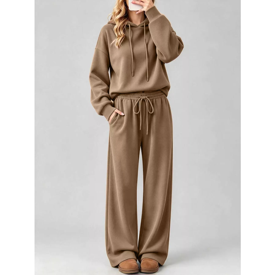Dropped Shoulder Hoodie and Wide-Leg Pants Set Apparel Accessories
