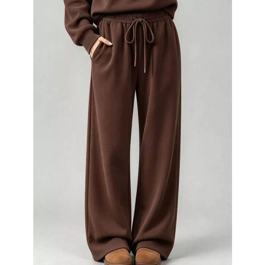 Dropped Shoulder Hoodie and Wide-Leg Pants Set Apparel Accessories