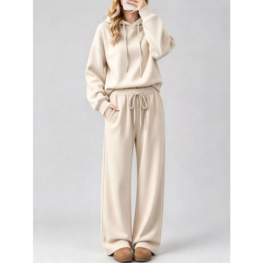 Dropped Shoulder Hoodie and Wide-Leg Pants Set Apparel Accessories