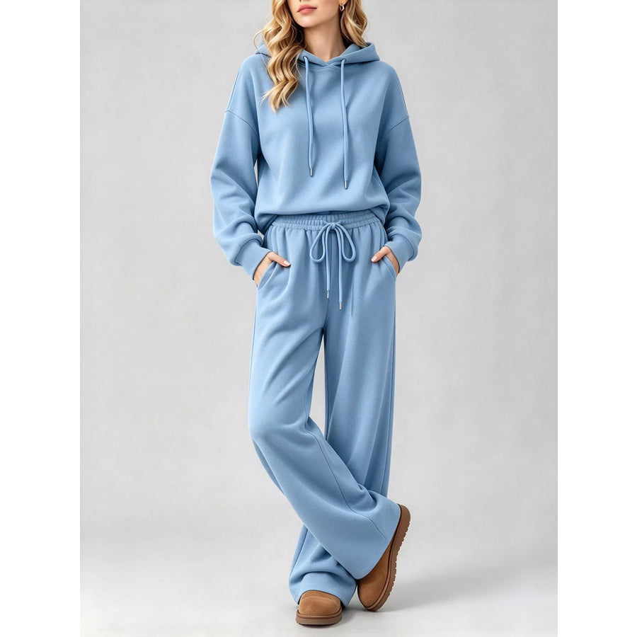 Dropped Shoulder Hoodie and Wide-Leg Pants Set Apparel Accessories