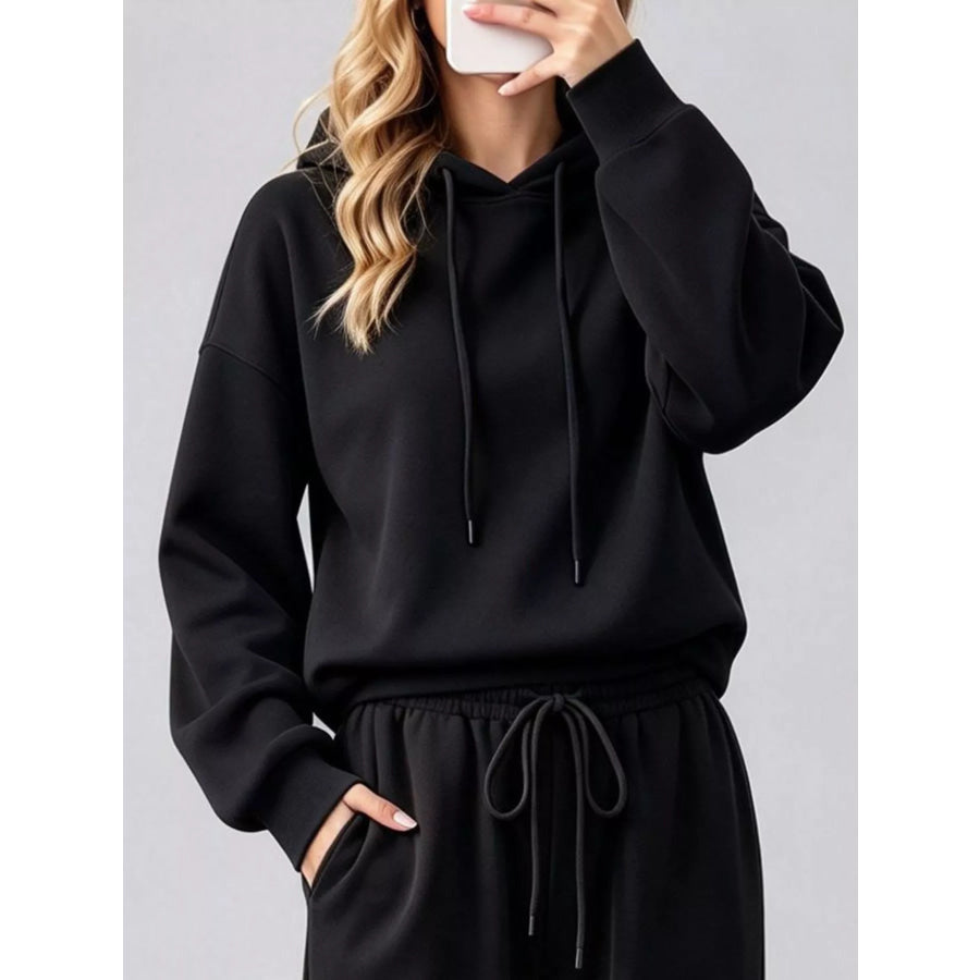 Dropped Shoulder Hoodie and Wide-Leg Pants Set Apparel Accessories