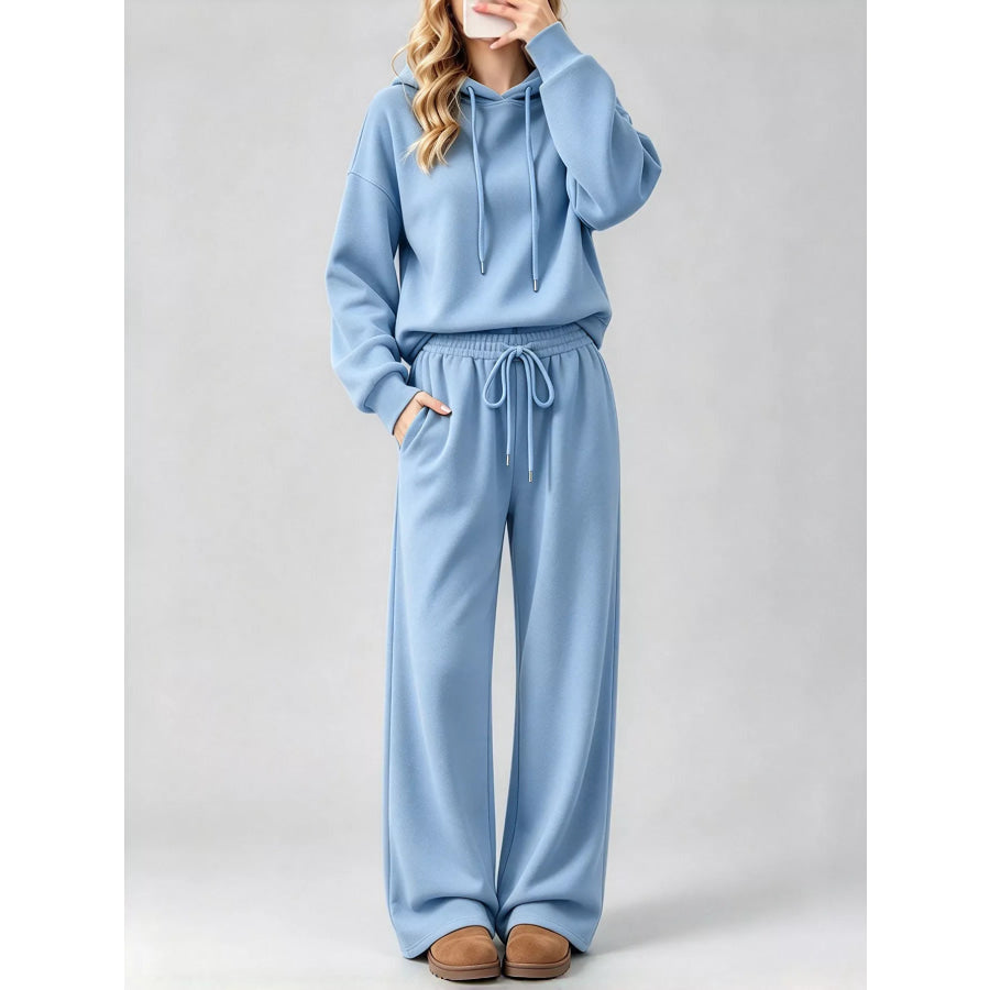 Dropped Shoulder Hoodie and Wide-Leg Pants Set Apparel Accessories