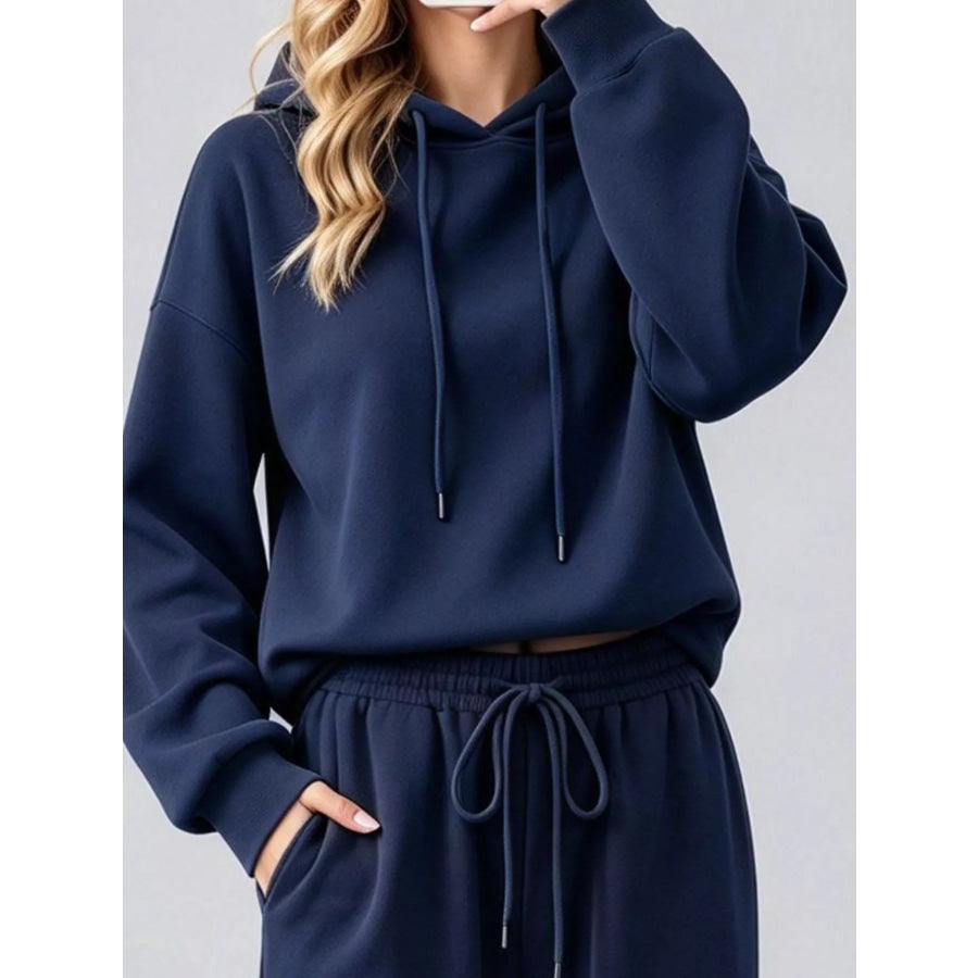 Dropped Shoulder Hoodie and Wide-Leg Pants Set Apparel Accessories