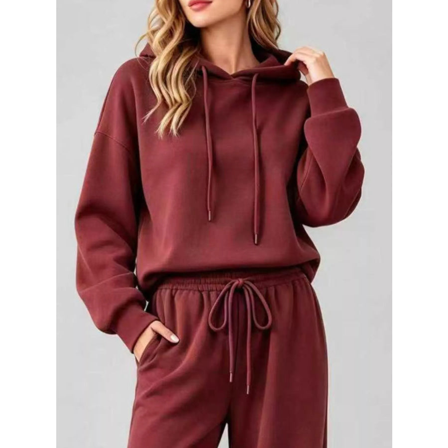 Dropped Shoulder Hoodie and Wide-Leg Pants Set Apparel Accessories