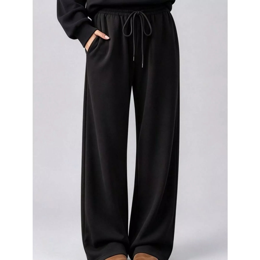 Dropped Shoulder Hoodie and Wide-Leg Pants Set Apparel Accessories