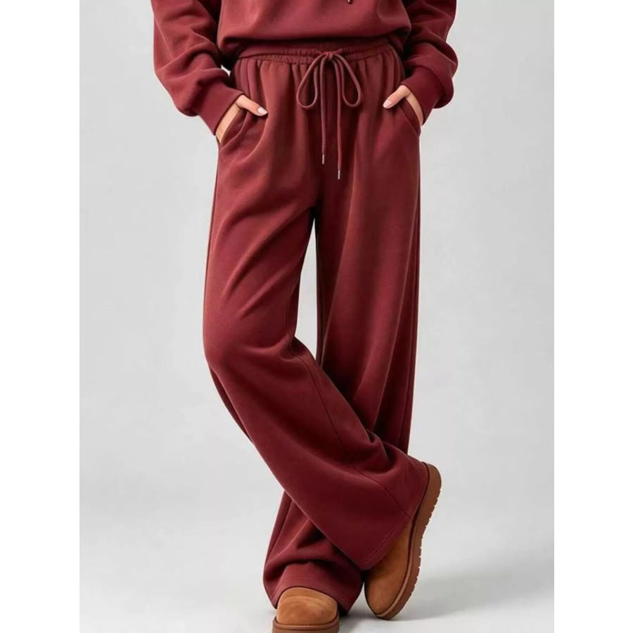 Dropped Shoulder Hoodie and Wide-Leg Pants Set Apparel Accessories