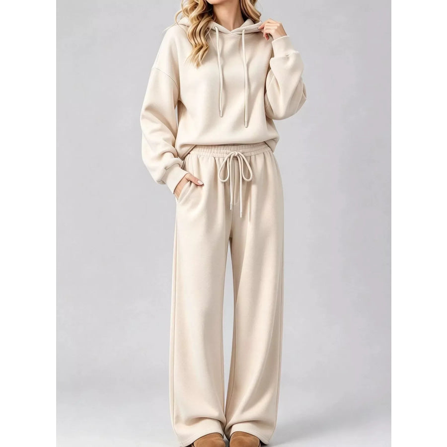 Dropped Shoulder Hoodie and Wide-Leg Pants Set Apparel Accessories