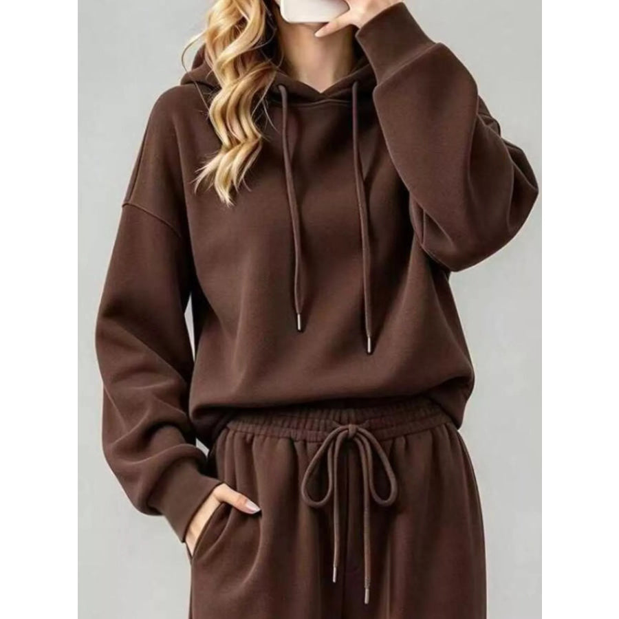 Dropped Shoulder Hoodie and Wide-Leg Pants Set Apparel Accessories