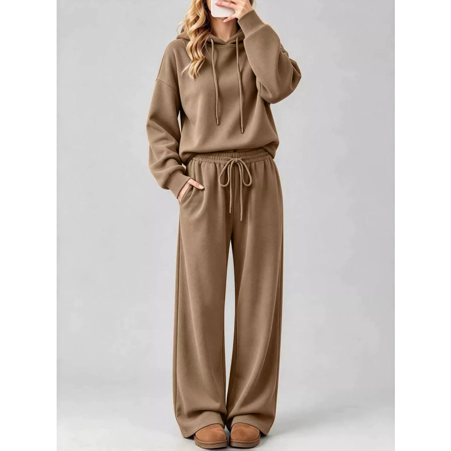 Dropped Shoulder Hoodie and Wide-Leg Pants Set Apparel Accessories