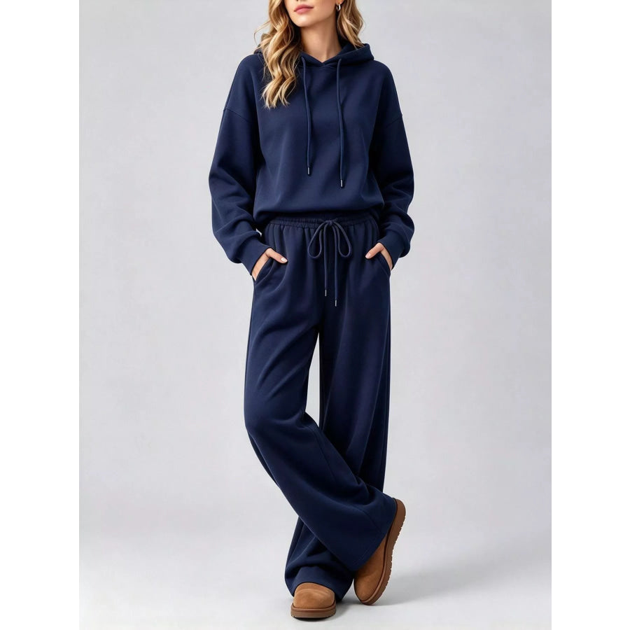 Dropped Shoulder Hoodie and Wide-Leg Pants Set Apparel Accessories