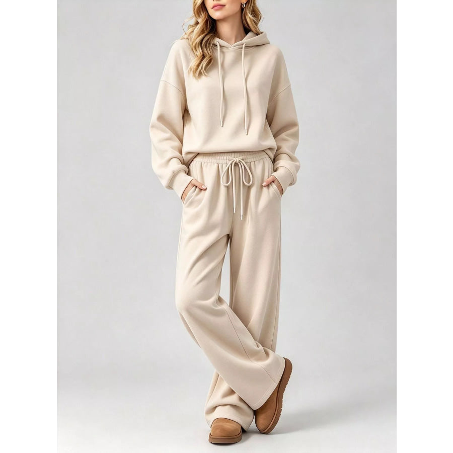 Dropped Shoulder Hoodie and Wide-Leg Pants Set Apricot / S Apparel Accessories