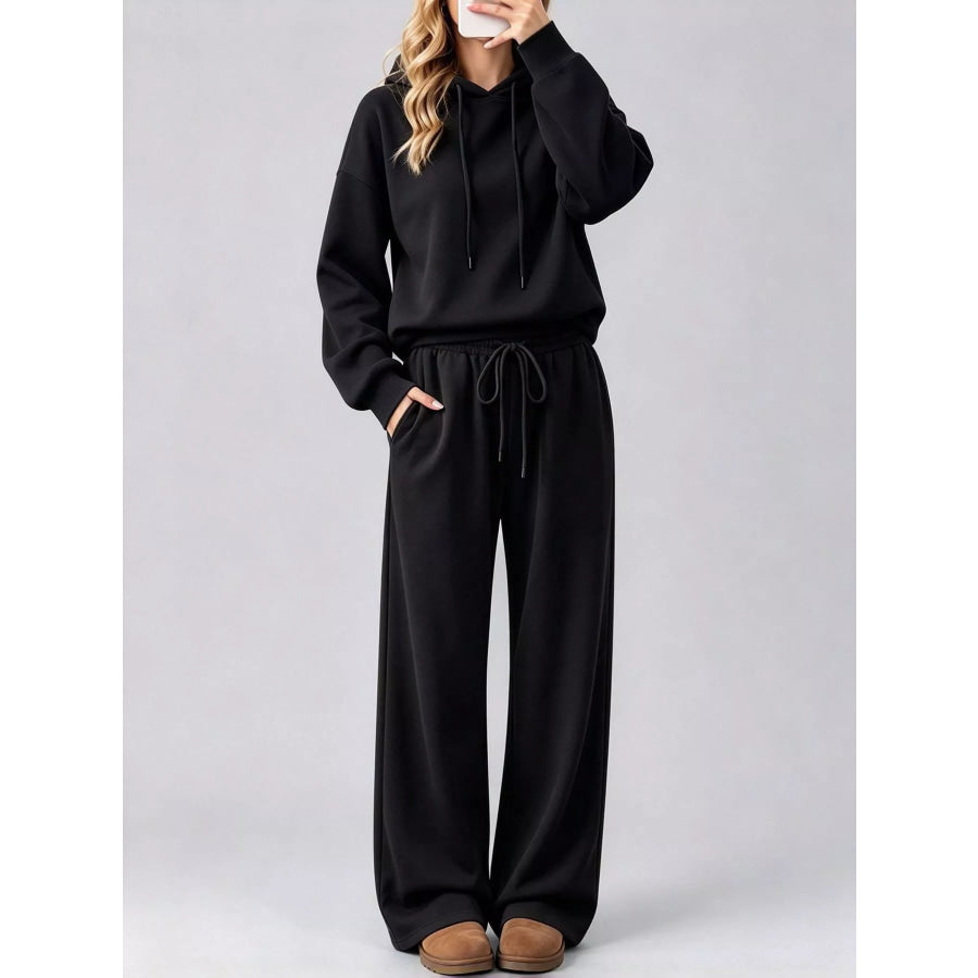 Dropped Shoulder Hoodie and Wide-Leg Pants Set Black / S Apparel Accessories