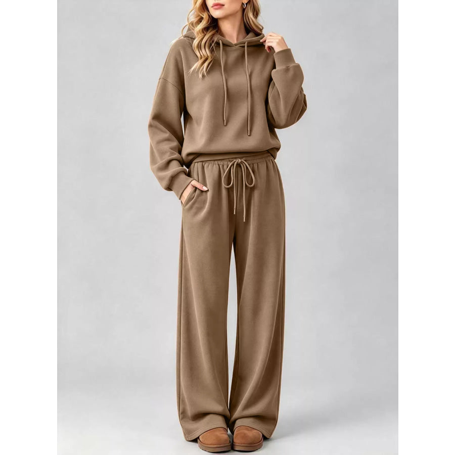 Dropped Shoulder Hoodie and Wide-Leg Pants Set Coffee Brown / S Apparel Accessories