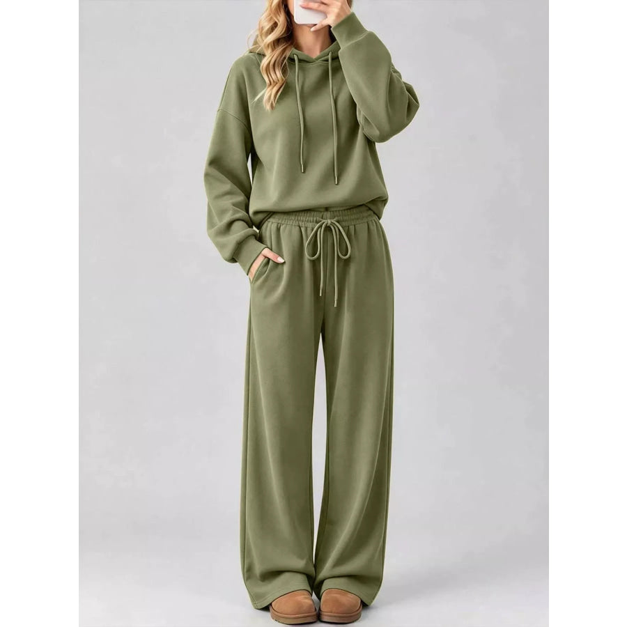 Dropped Shoulder Hoodie and Wide-Leg Pants Set Green / S Apparel Accessories