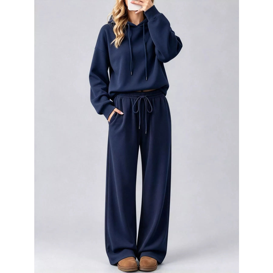 Dropped Shoulder Hoodie and Wide-Leg Pants Set Navy / S Apparel Accessories
