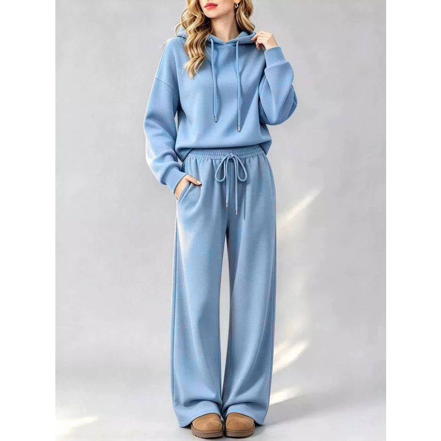 Dropped Shoulder Hoodie and Wide-Leg Pants Set Sky Blue / S Apparel Accessories