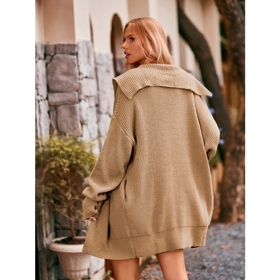 Dropped Shoulder Long Sleeve Cardigan Camel / S