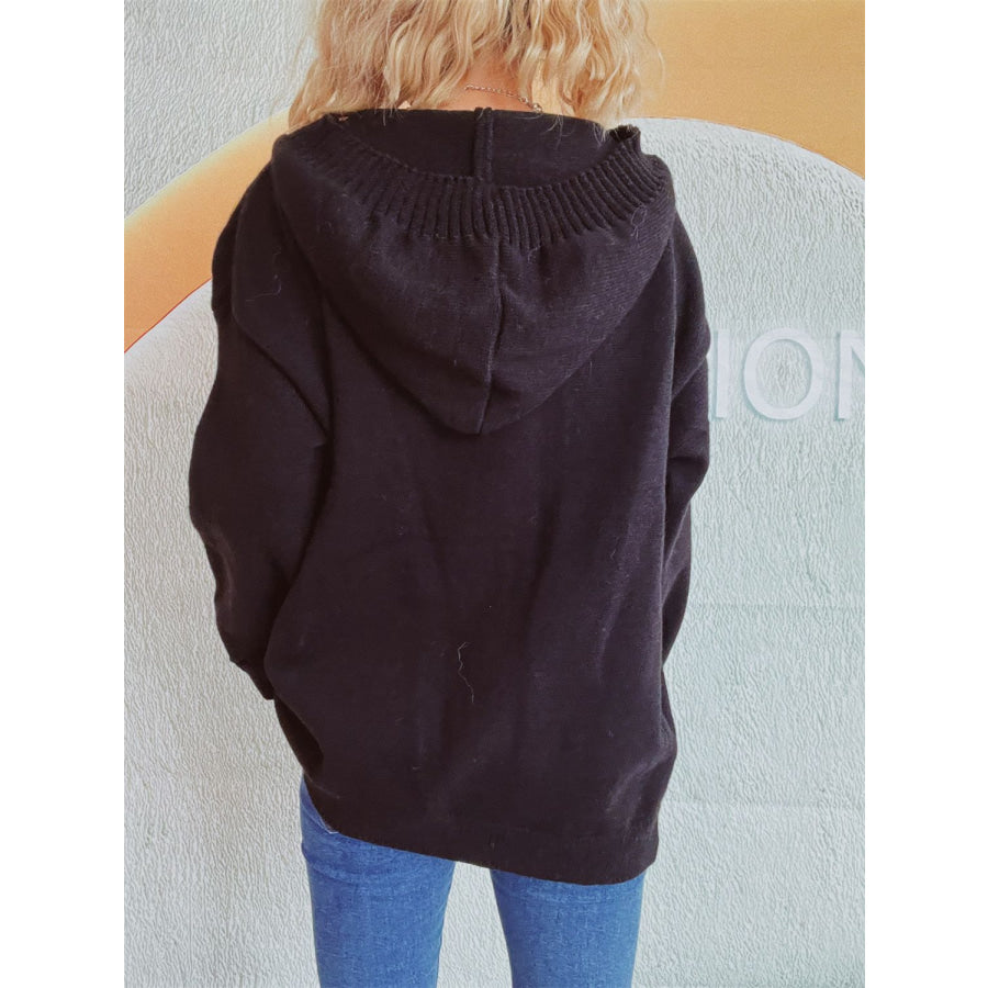 Dropped Shoulder Long Sleeve Hooded Cardigan Apparel and Accessories