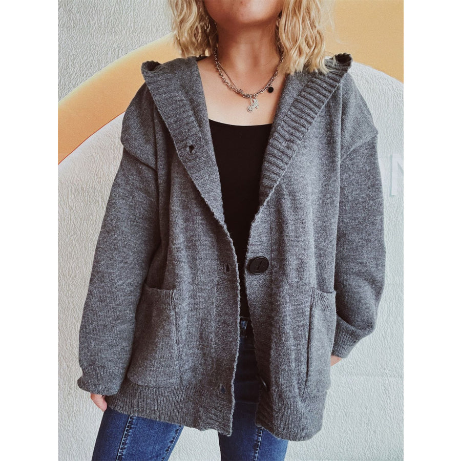 Dropped Shoulder Long Sleeve Hooded Cardigan Apparel and Accessories