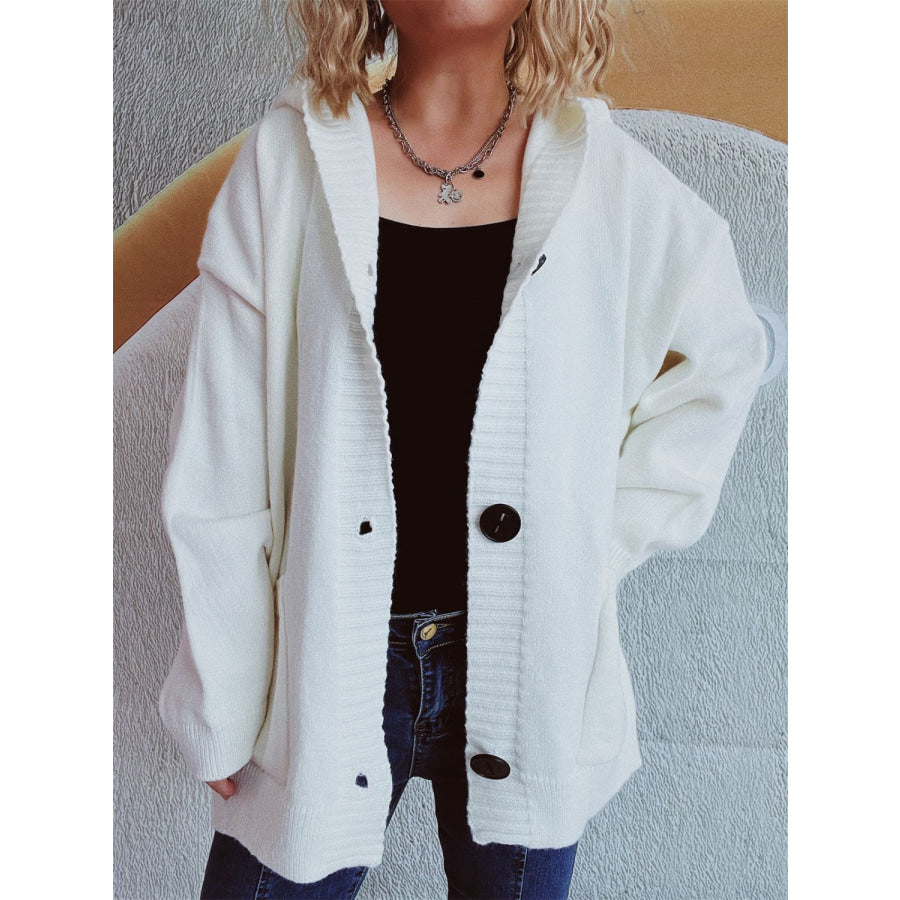 Dropped Shoulder Long Sleeve Hooded Cardigan Apparel and Accessories