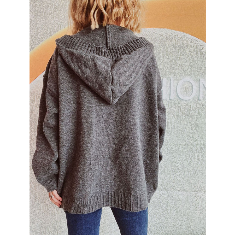 Dropped Shoulder Long Sleeve Hooded Cardigan Apparel and Accessories