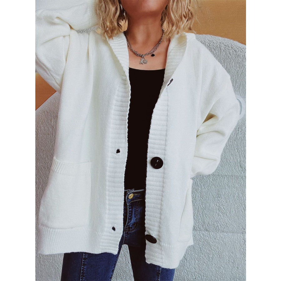 Dropped Shoulder Long Sleeve Hooded Cardigan Apparel and Accessories