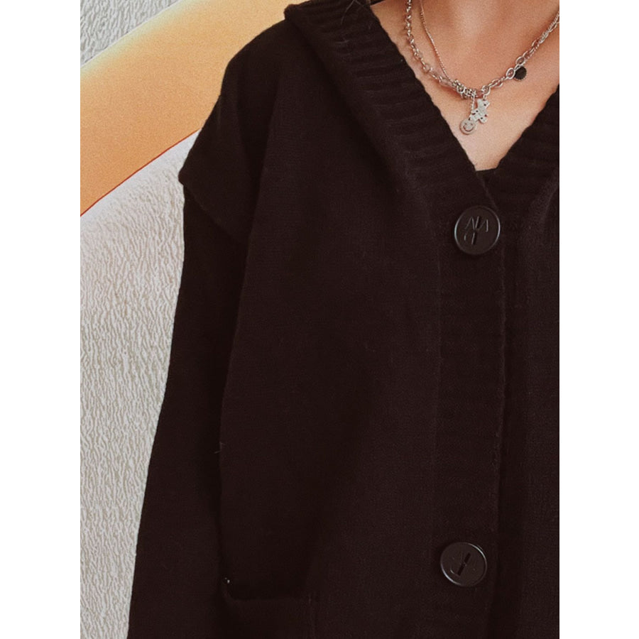 Dropped Shoulder Long Sleeve Hooded Cardigan Apparel and Accessories