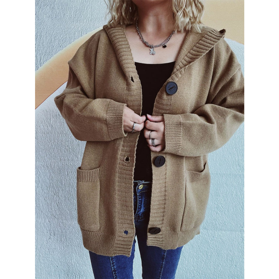 Dropped Shoulder Long Sleeve Hooded Cardigan Apparel and Accessories