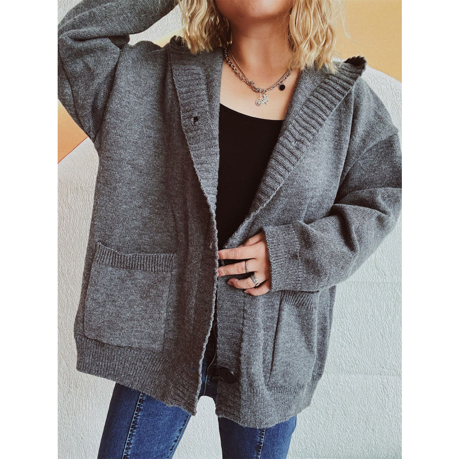 Dropped Shoulder Long Sleeve Hooded Cardigan Apparel and Accessories