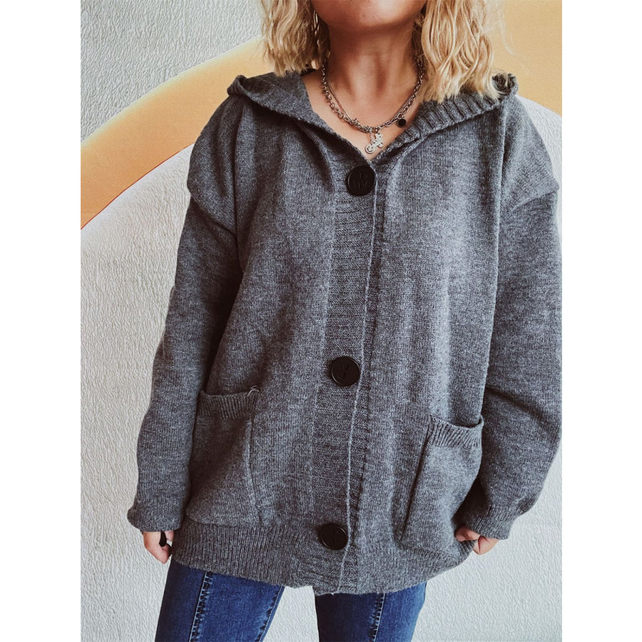 Dropped Shoulder Long Sleeve Hooded Cardigan Apparel and Accessories